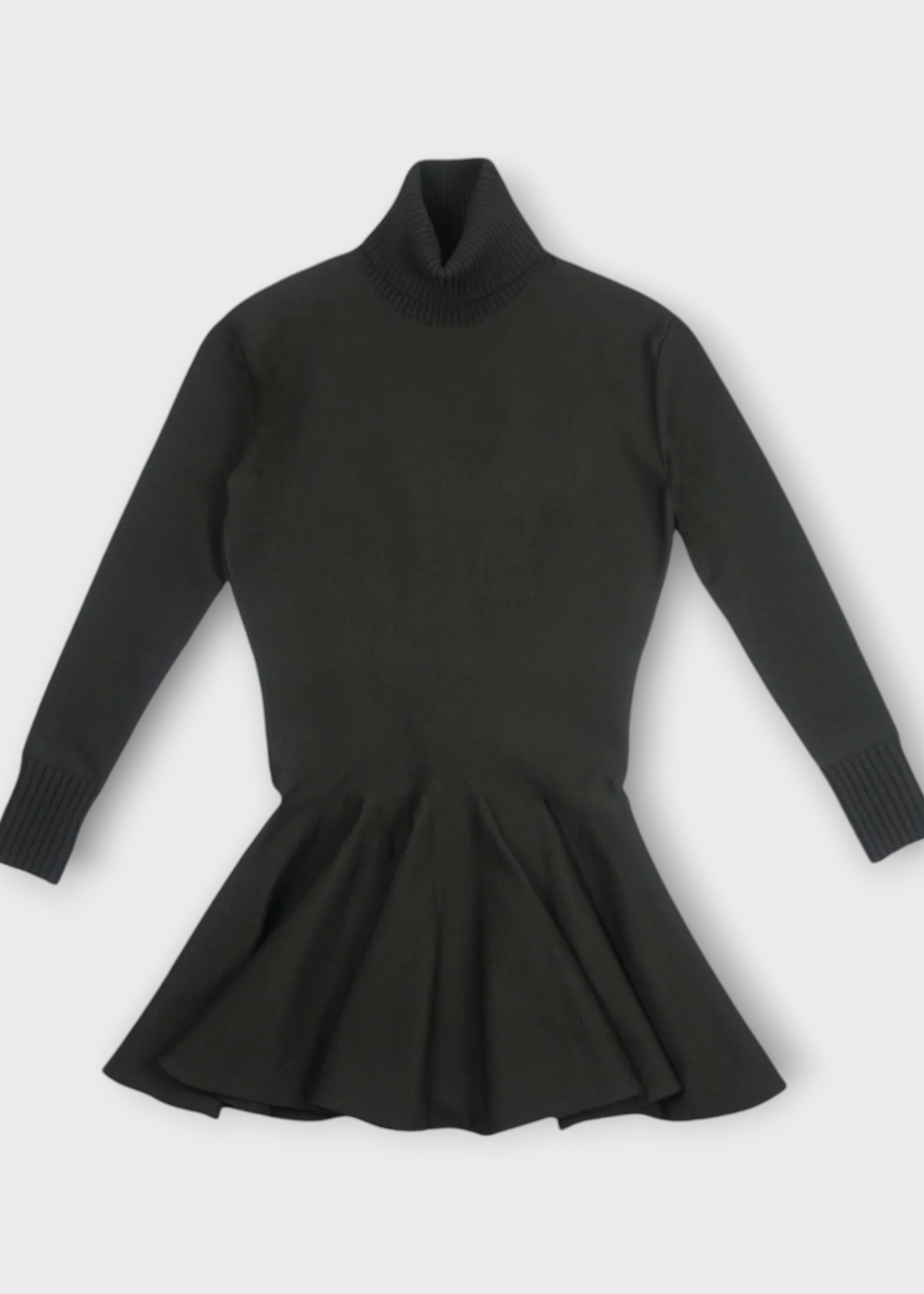 Valentino Valentino Dress, Black, Wool Turtle Neck Long Sleeve Solid Knit A-Line Skirt Dress