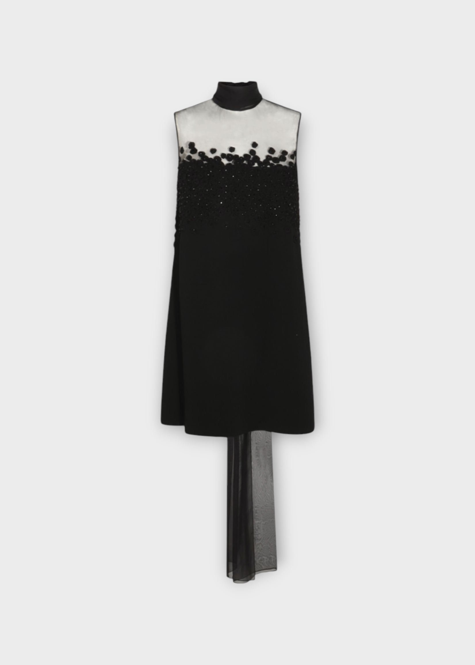 Valentino Valentino Dress, Black, Turtle Neck Embroidered Sheer Mock Neck Sleeveless Mini Dress