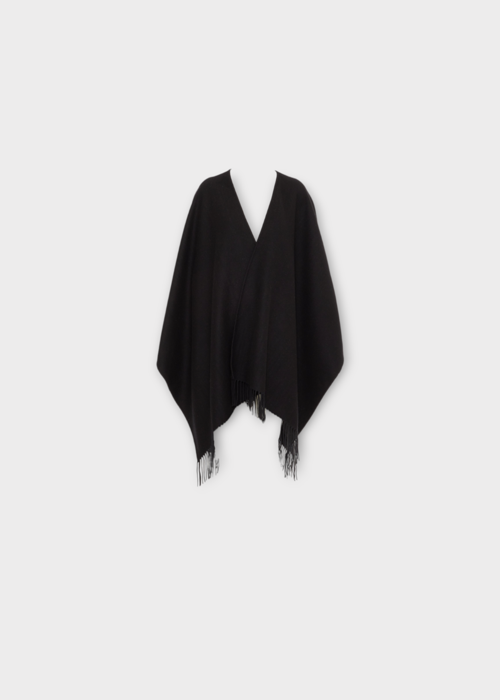 Valentino Valentino Coat, Black, Cashmere Jacquard Open Poncho w/ Fringes
