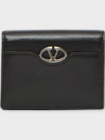 Valentino Valentino Wallet, Black, Glossy Calfskin Coin Purse w/ Card Case & ''V'' Logo