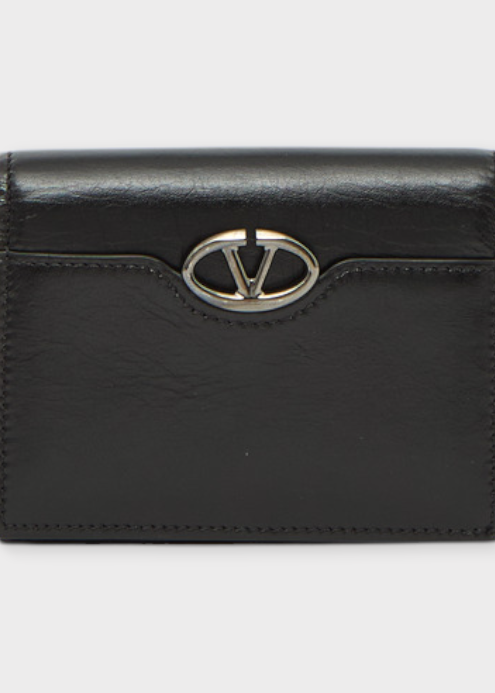 Valentino Valentino Wallet, Black, Glossy Calfskin Coin Purse w/ Card Case & ''V'' Logo