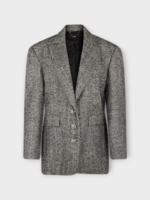 Rabanne Rabanne Jacket, Multi, Wool Heringbone Collared Single Breasted Long Blazer In Classic Chevron & Black