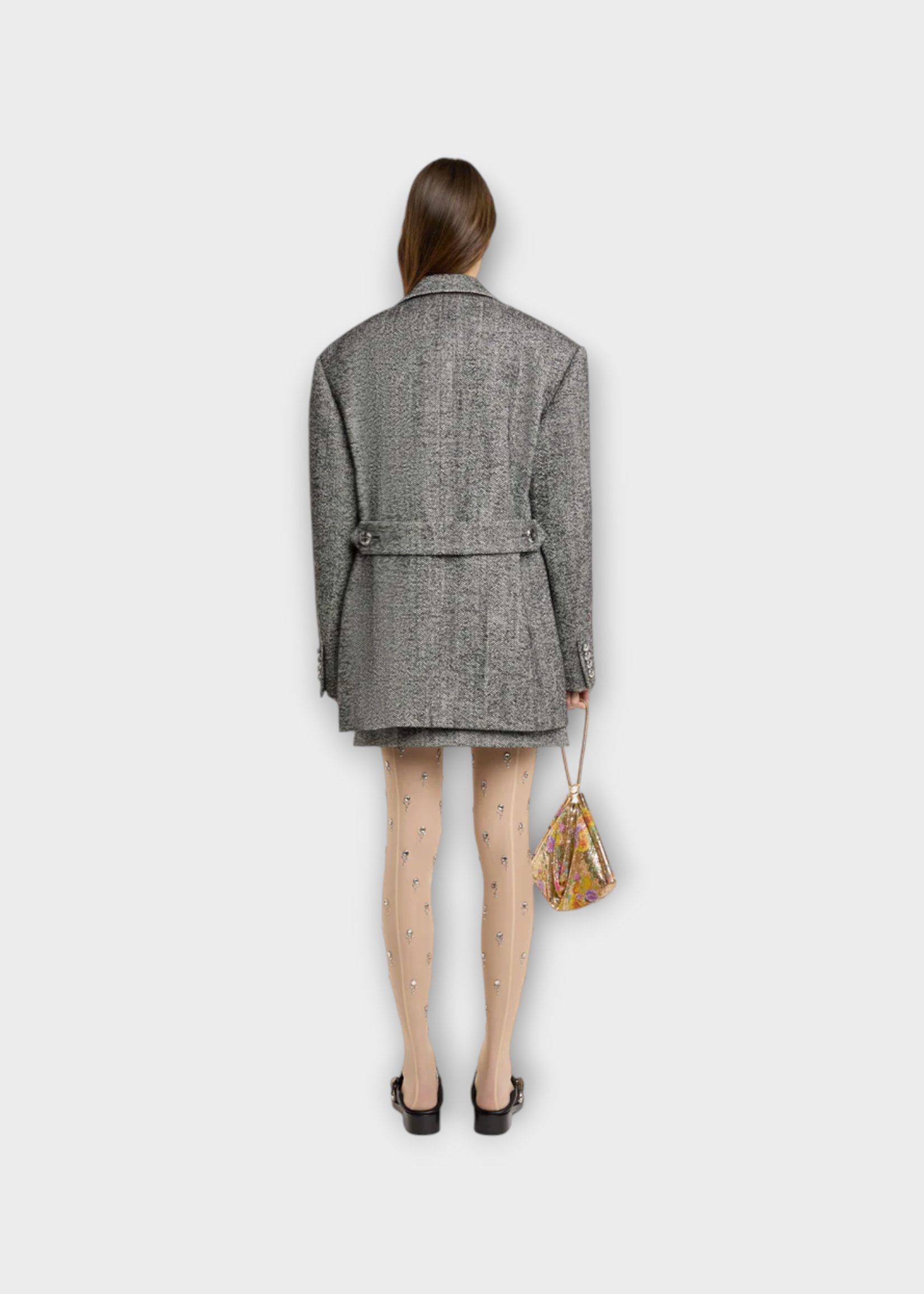 Rabanne Rabanne Jacket, Multi, Wool Heringbone Collared Single Breasted Long Blazer In Classic Chevron & Black