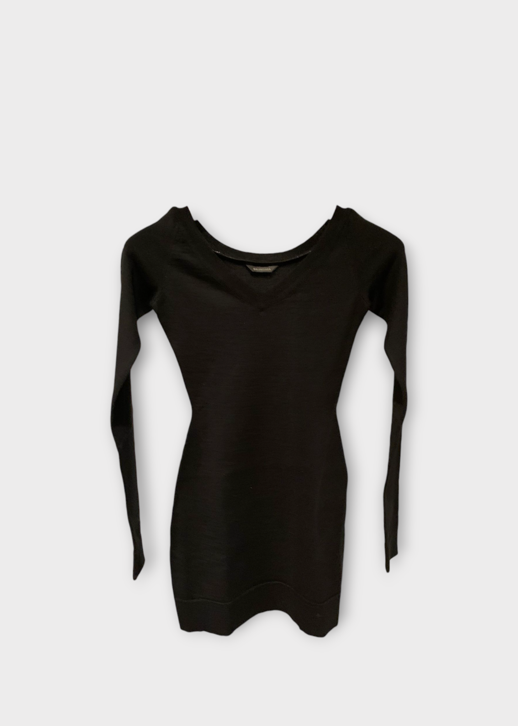 Balenciaga Balenciaga Dress, Black, Wool Round Neck Long Sleeve Fitted Mini Dress