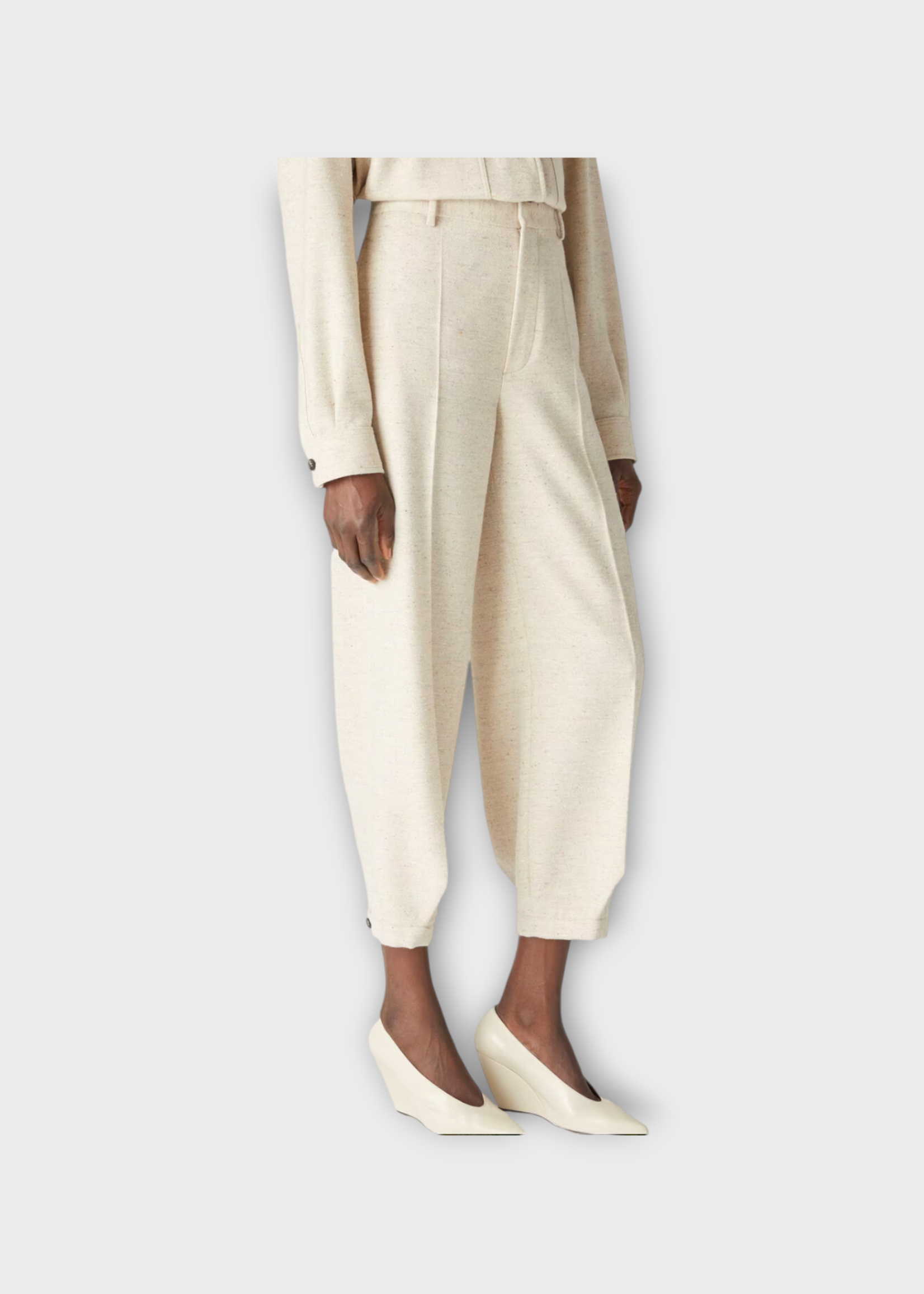 Loro Piana Loro Piana Trousers, White, Dylan Cotton Linen & Virgin Wool High Waist Wide Tapered Legs In Creamy Seashell