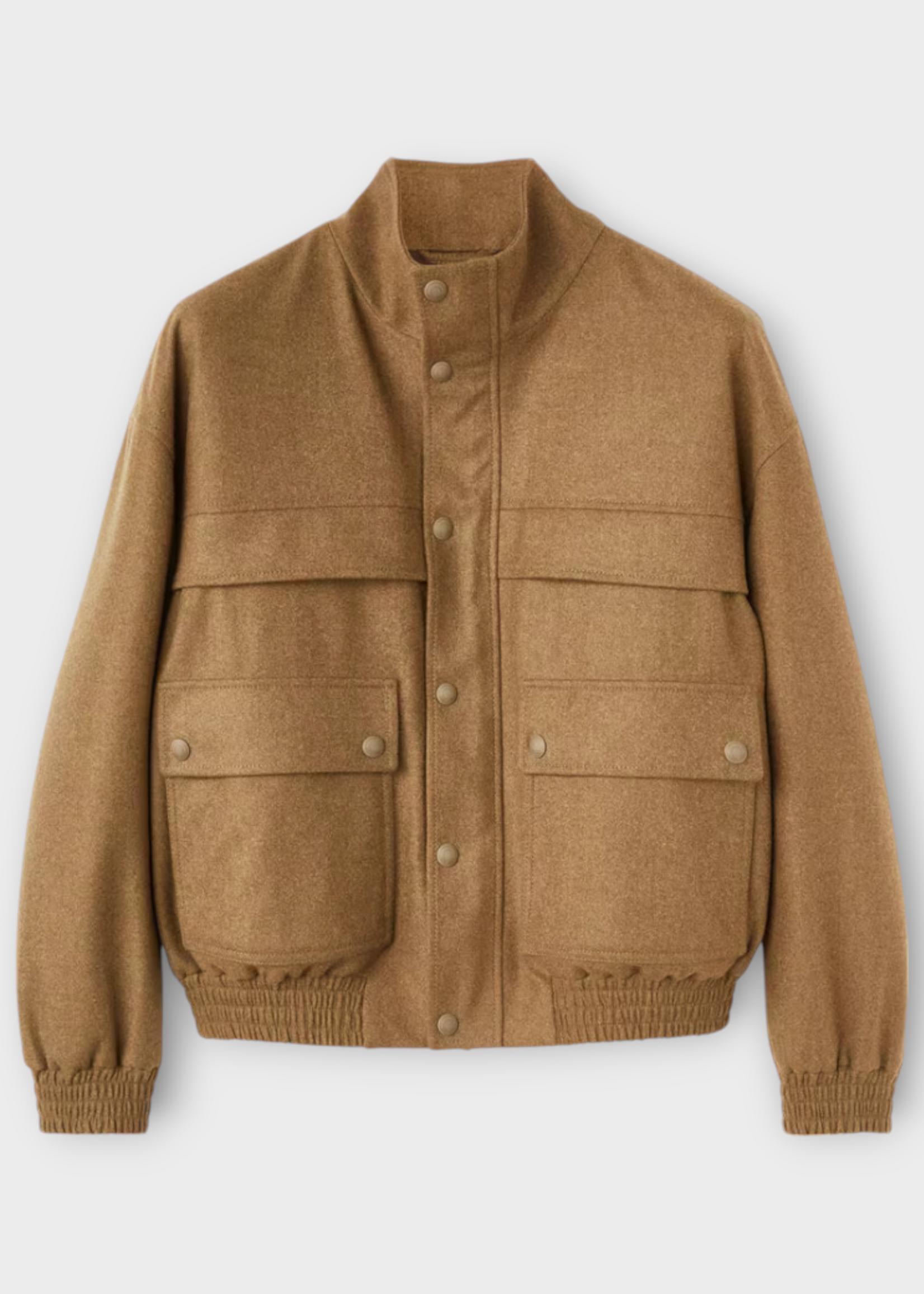 Loro Piana Loro Piana Jacket, Beige, Tristar Cashmere Flannel & Wool High Neck Bomber In Scottish Tundra Melange w/ Front Pockets