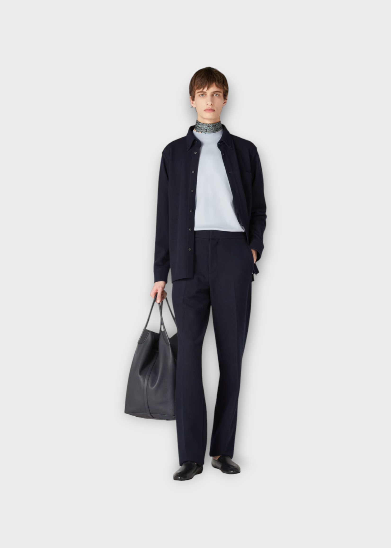 Loro Piana Loro Piana Trousers, Navy, Breia Cashmere & Virgin Wool Straight Leg Pants In Light Blue Navy