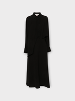 Valentino Valentino Dress, Black, Silk Collared V-Neck Draped Long Dress in Nero