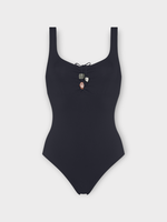 Eres Eres Swimwear, Black, Moon Nageur Round Back One Piece Swimsuit In Blue Waterproof w/ Stones Embellishment