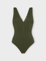 Eres Eres Swimwear, Green, Icone V-Neck One Piece Swimsuit In Vert Mousse