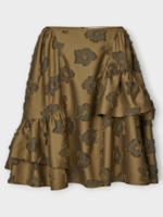 Cecilie Bahnsen Cecilie Bahnsen Skirt, Green, Vanilla Fil-Coupé Short Skirt In Olive w/ Asymmetrical Ruffle Details