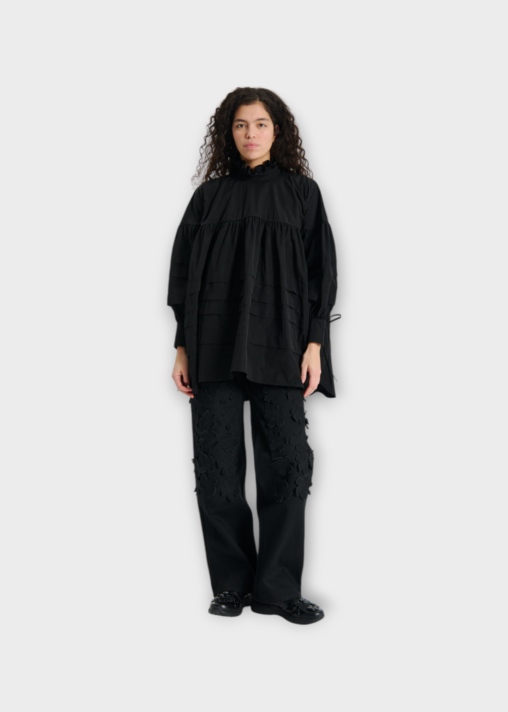 Cecilie Bahnsen Cecilie Bahnsen Shirt, Black, Alberte Recycled Taffeta Oversized Shirt In Black w/ Pleats