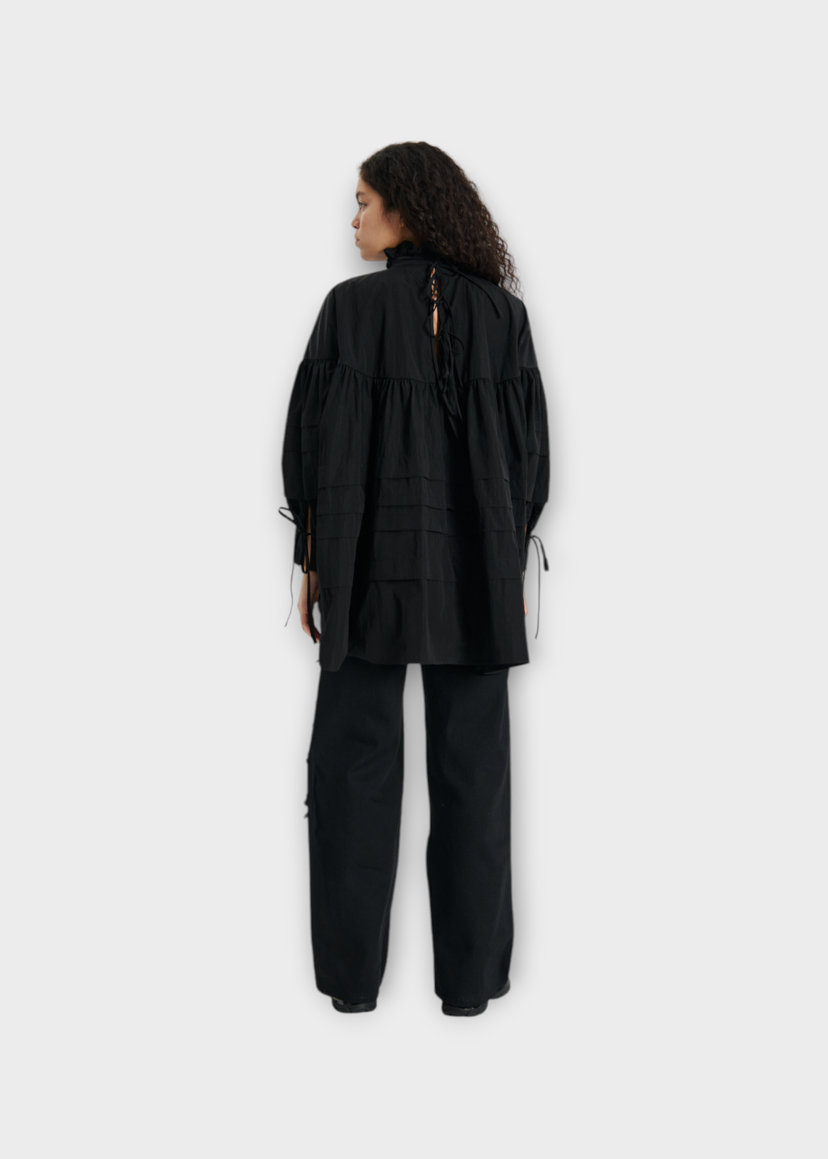Cecilie Bahnsen Cecilie Bahnsen Shirt, Black, Alberte Recycled Taffeta Oversized Shirt In Black w/ Pleats