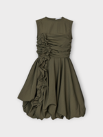 Cecilie Bahnsen Cecilie Bahnsen Dress, Grey, Olivia Recycled Taffeta Sleeveless Ruffle Detailed Dress In Grey Olive w/ Balloon Peplum