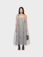 Cecilie Bahnsen Cecilie Bahnsen Dress, Grey, Oswald Embroidered Shifty Strap Dress In Grey w/ Ruffle Details