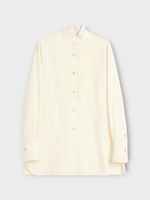 Valentino Valentino Shirt, White, Silk High Neck Collar Frill Chest Button Up Shirt In Nude