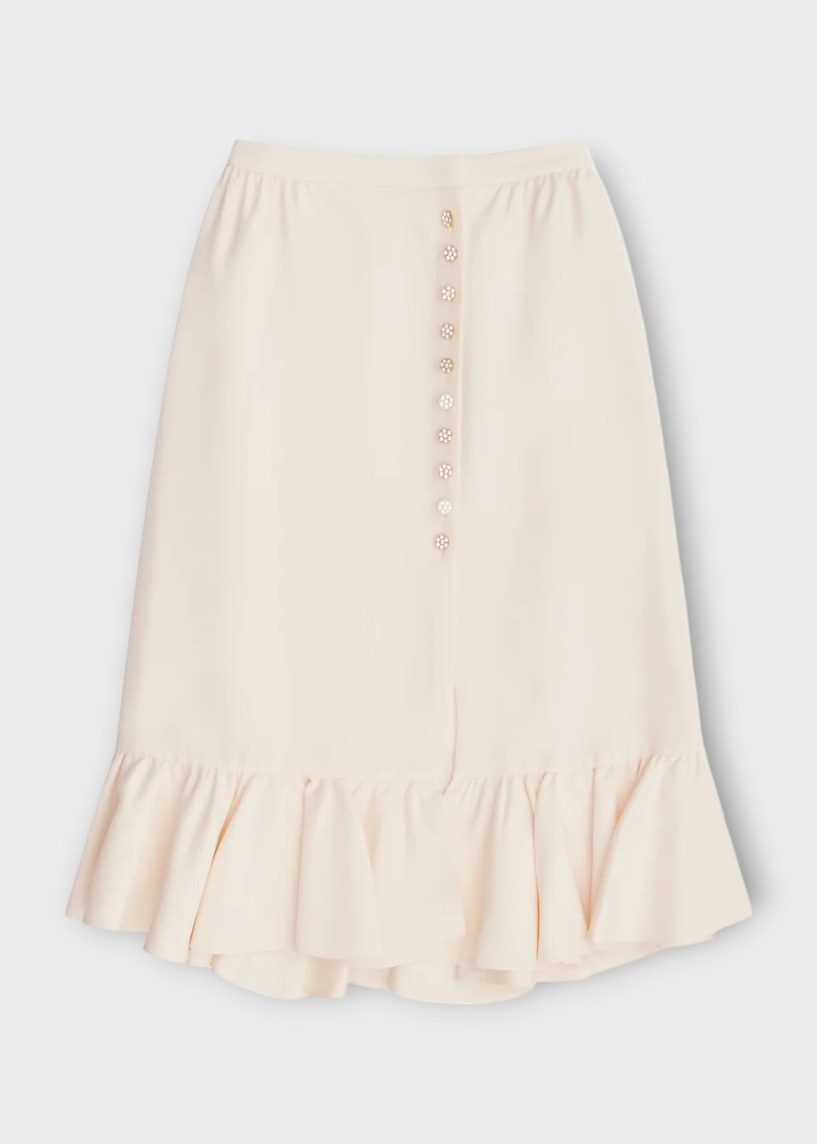 Valentino Valentino Skirt, White, Silk Crepe Couture Skirt In Ivory w/ Jewel Flower Buttons