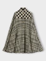 Valentino Valentino Coat, Multi, Wool Houndstooth Geometric Tweed High Neck Button Up Cape In Ivory & Black