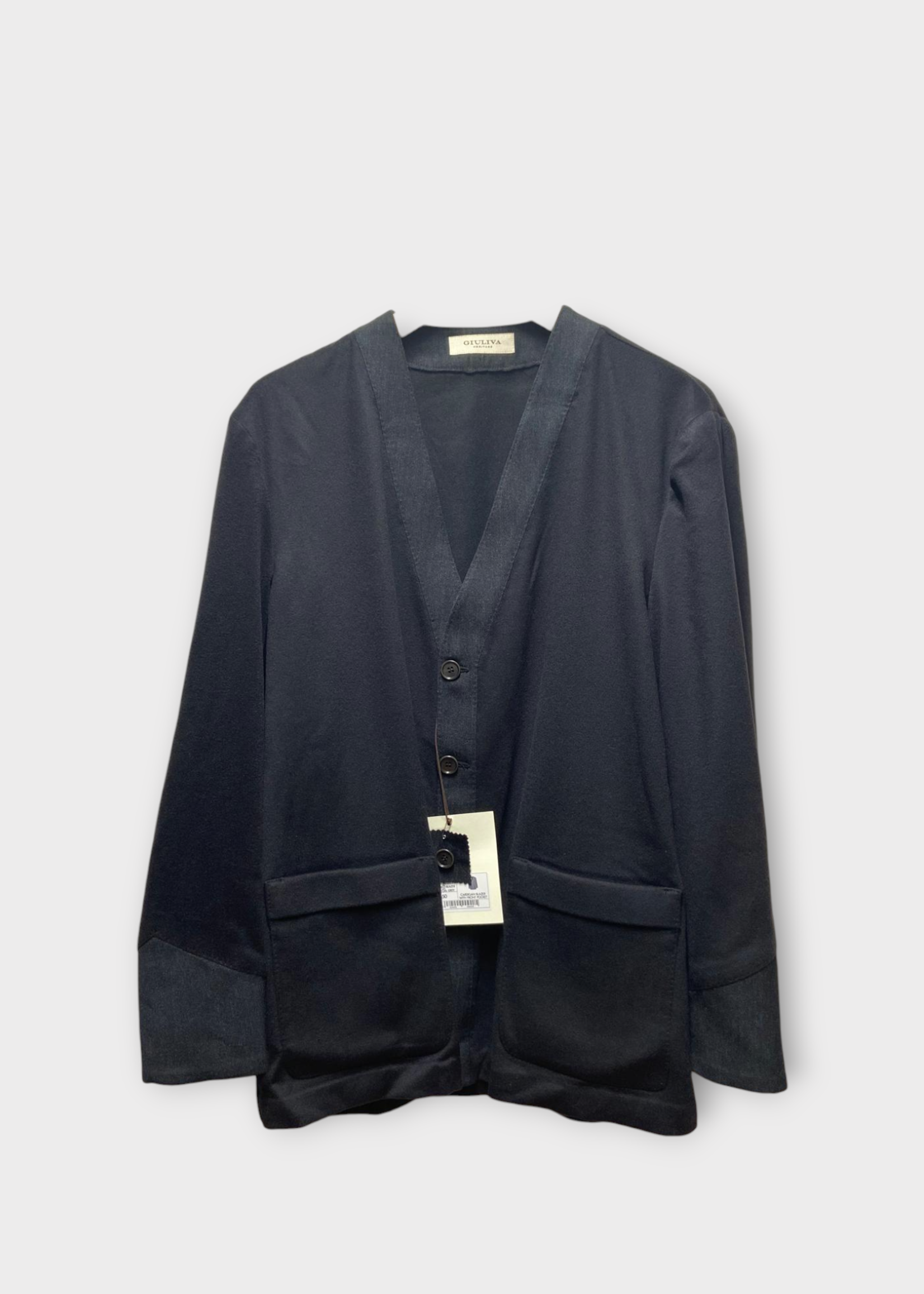 Giuliva Heritage Giuliva Heritage Jacket, Grey, The Pablo Blazer Cashmere V-Neck Cardigan Blazer in Charcoal Grey w/ Front Pocket