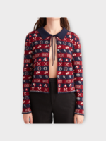 Bode Bode Knitwear, Navy, Baby Alpaca Collared Sporting Jacquard Cardigan In Navy & Maroon w/ Sport Motif