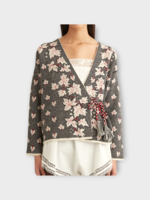 Bode Bode Knitwear, Multi, Baby Alpaca Maple Jacquard Cardigan In Multi w/ Leaves Pattern & Front Ties