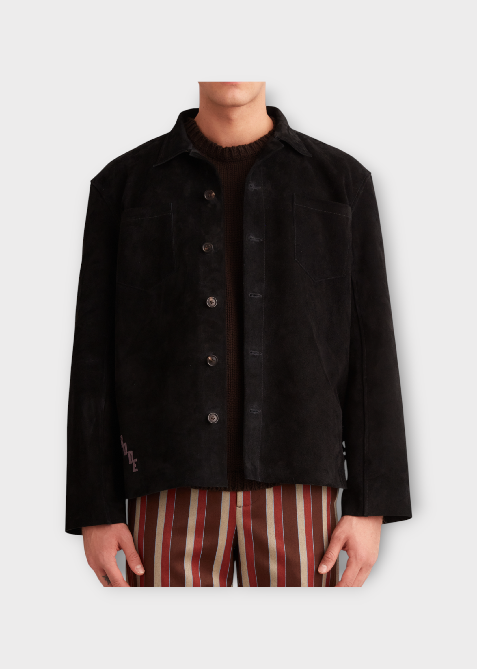 Bode Bode Shirt, Black, Suede Leather Buckled Work Shirt In Black