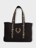 Bode Bode Bag, Multi, Cotton Tote Bag In Black w/ Multicolour Alpine flower Embroidery