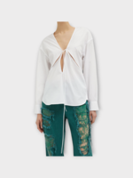 Christopher Esber Christopher Esber Shirt, White, Triquetra Cotton V-Neck Shirt In White w/ Cut Out Detail