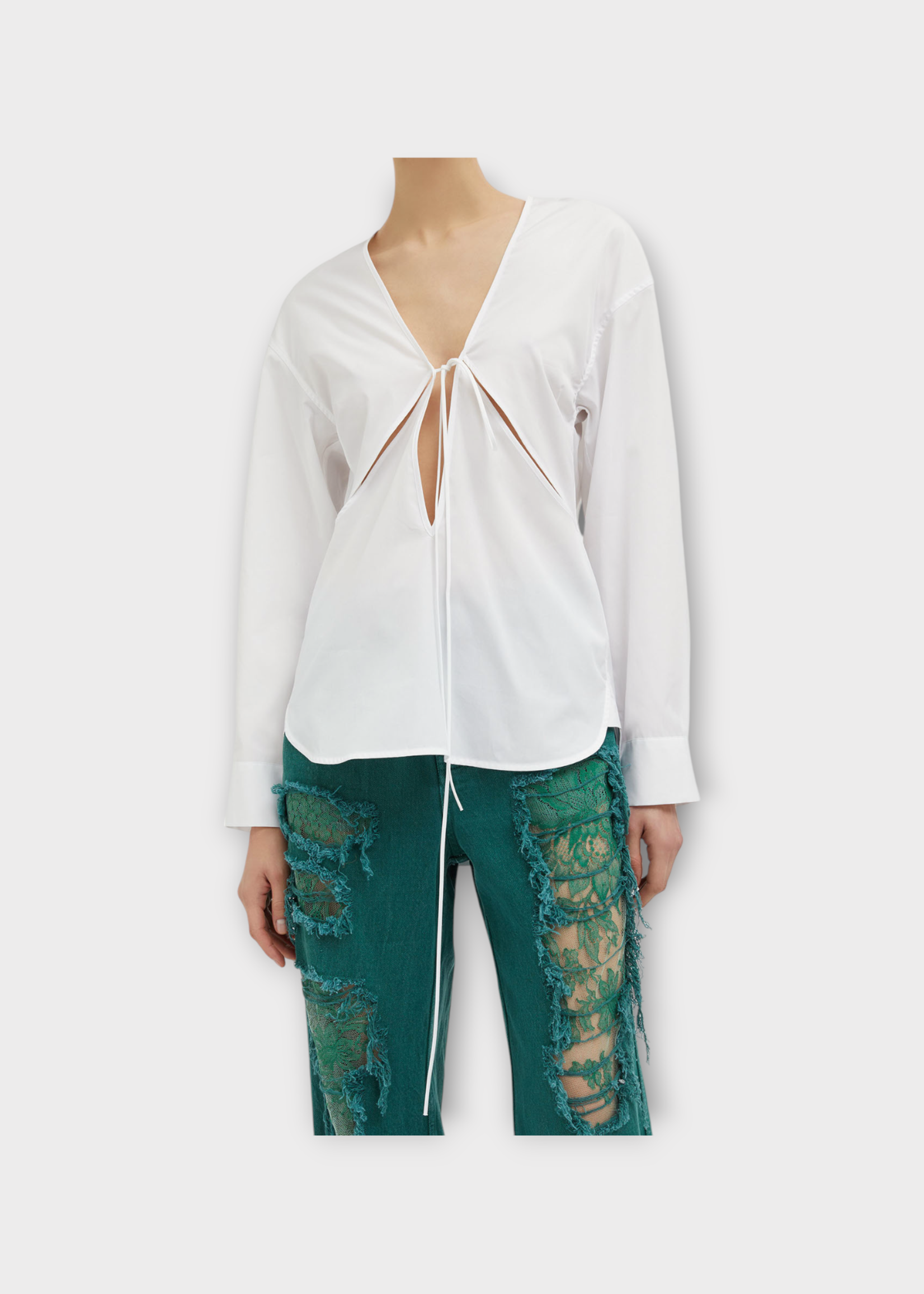 Christopher Esber Christopher Esber Shirt, White, Triquetra Cotton V-Neck Shirt In White w/ Cut Out Detail