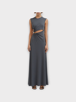 Christopher Esber Christopher Esber Dress, Grey, Concave Stone Tank Long Dress In Steel w/ Cut Out Detail & Quartz Stone