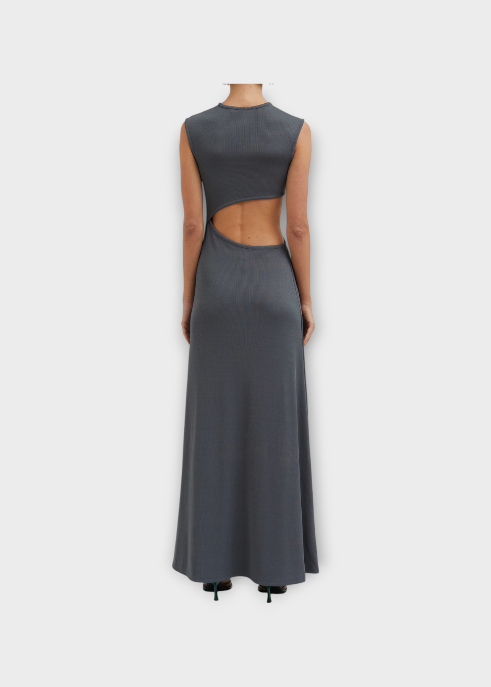 Christopher Esber Christopher Esber Dress, Grey, Concave Stone Tank Long Dress In Steel w/ Cut Out Detail & Quartz Stone