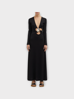 Christopher Esber Christopher Esber Dress, Black, Trio Ribbed V-Neck Long Dress In Black w/ Cut Out Detail & Stone Embellishment