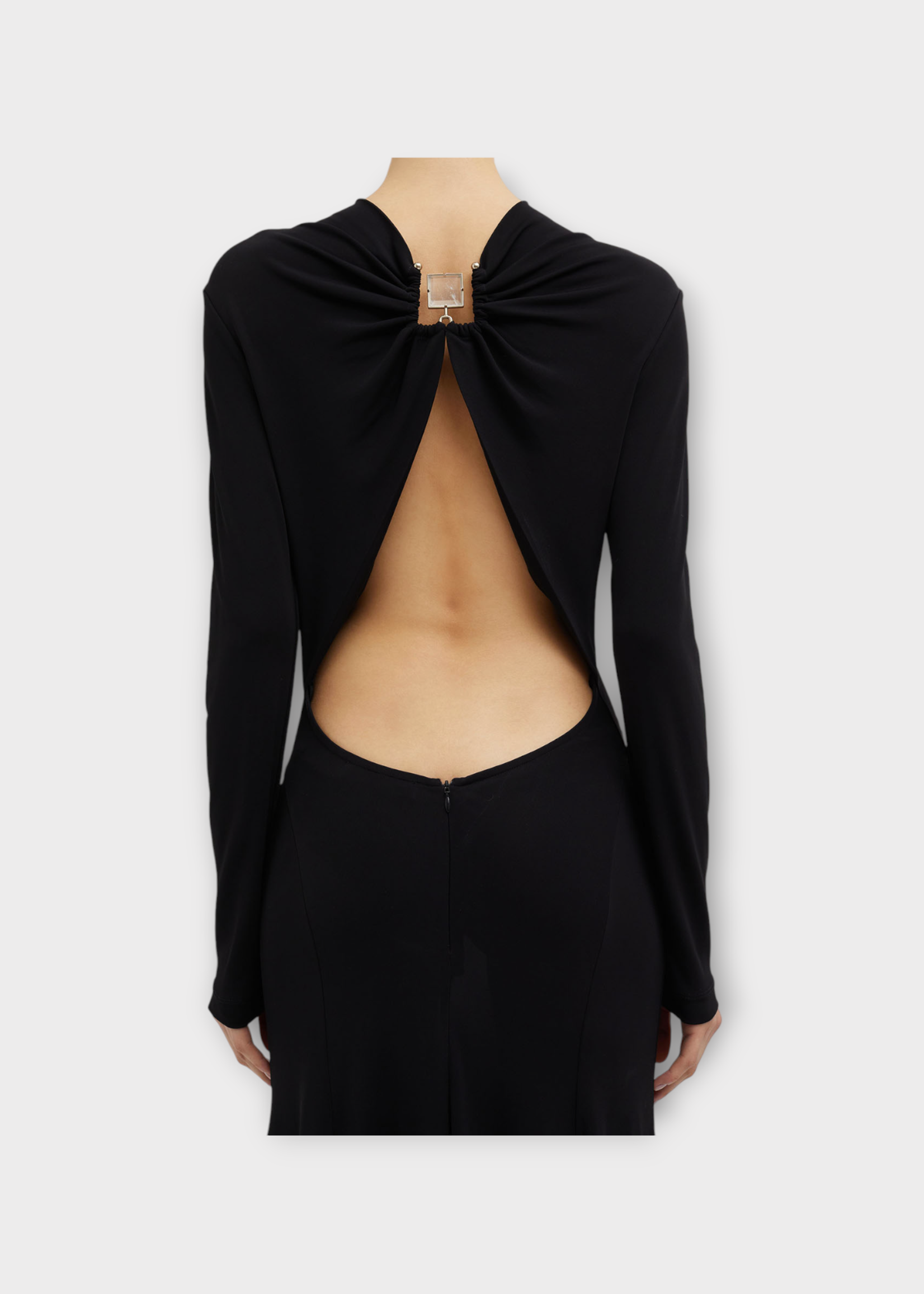 Christopher Esber Christopher Esber Dress, Black, Bezel Crew Neck Long Dress In Black w/ Open Back & Quartz Stone