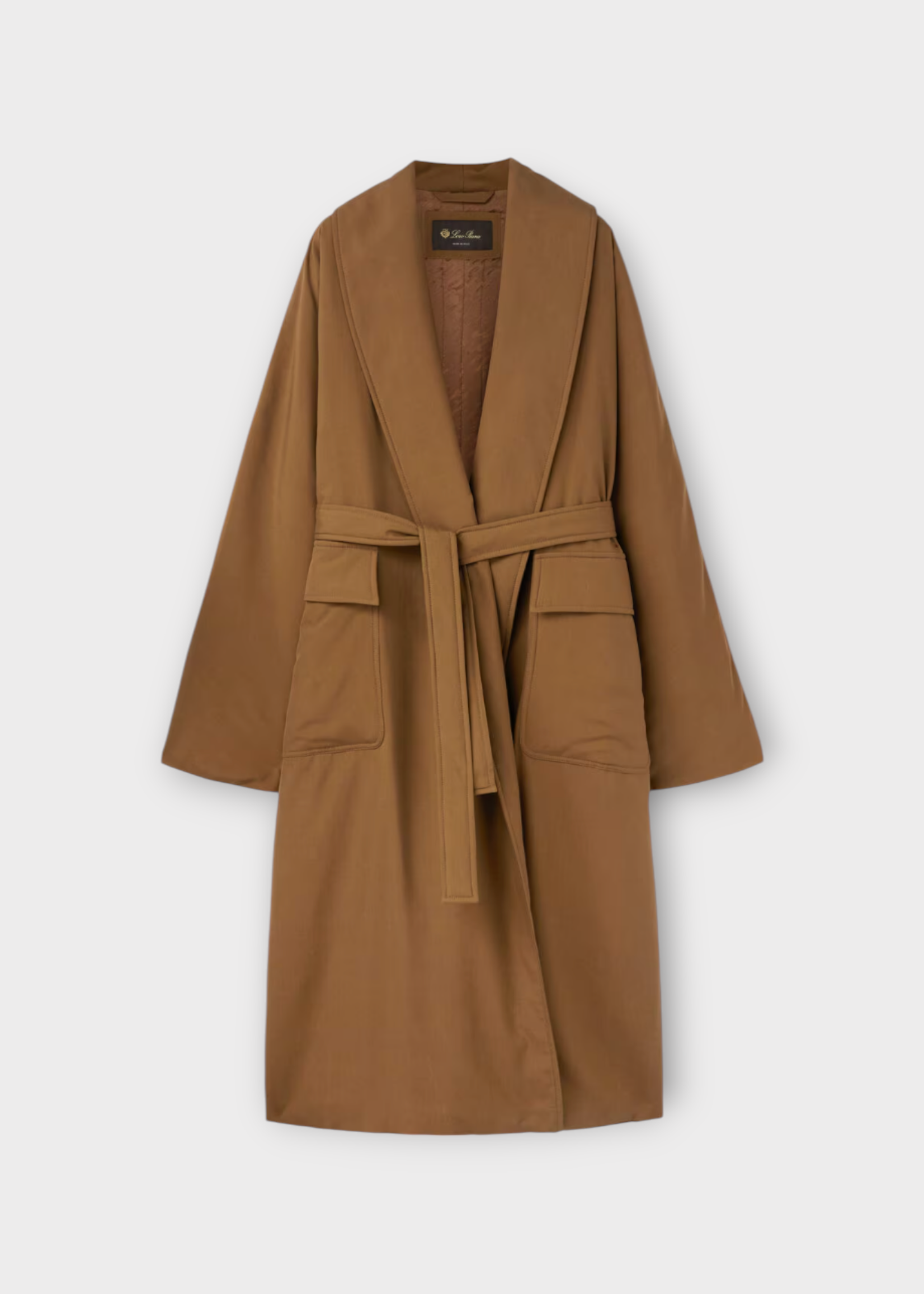 Loro Piana Loro Piana Coat, Brown, Dwight Silk Belted Classic Coat In Sage Brown