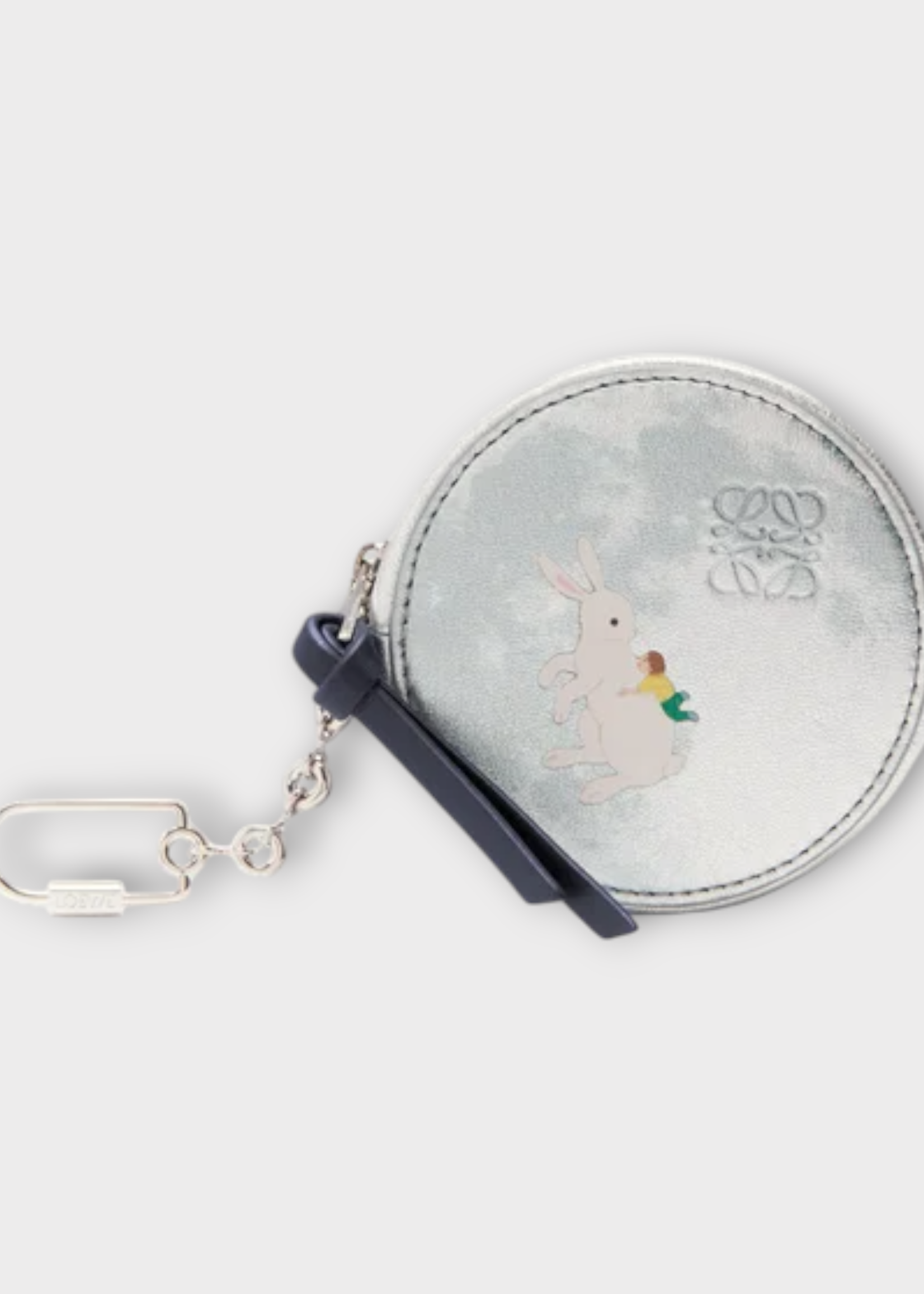 Loewe Loewe Wallet, Silver, Loewe x Suna Fujita Nappa Calf Bunnies Cookie Round Coincase w/ Strap