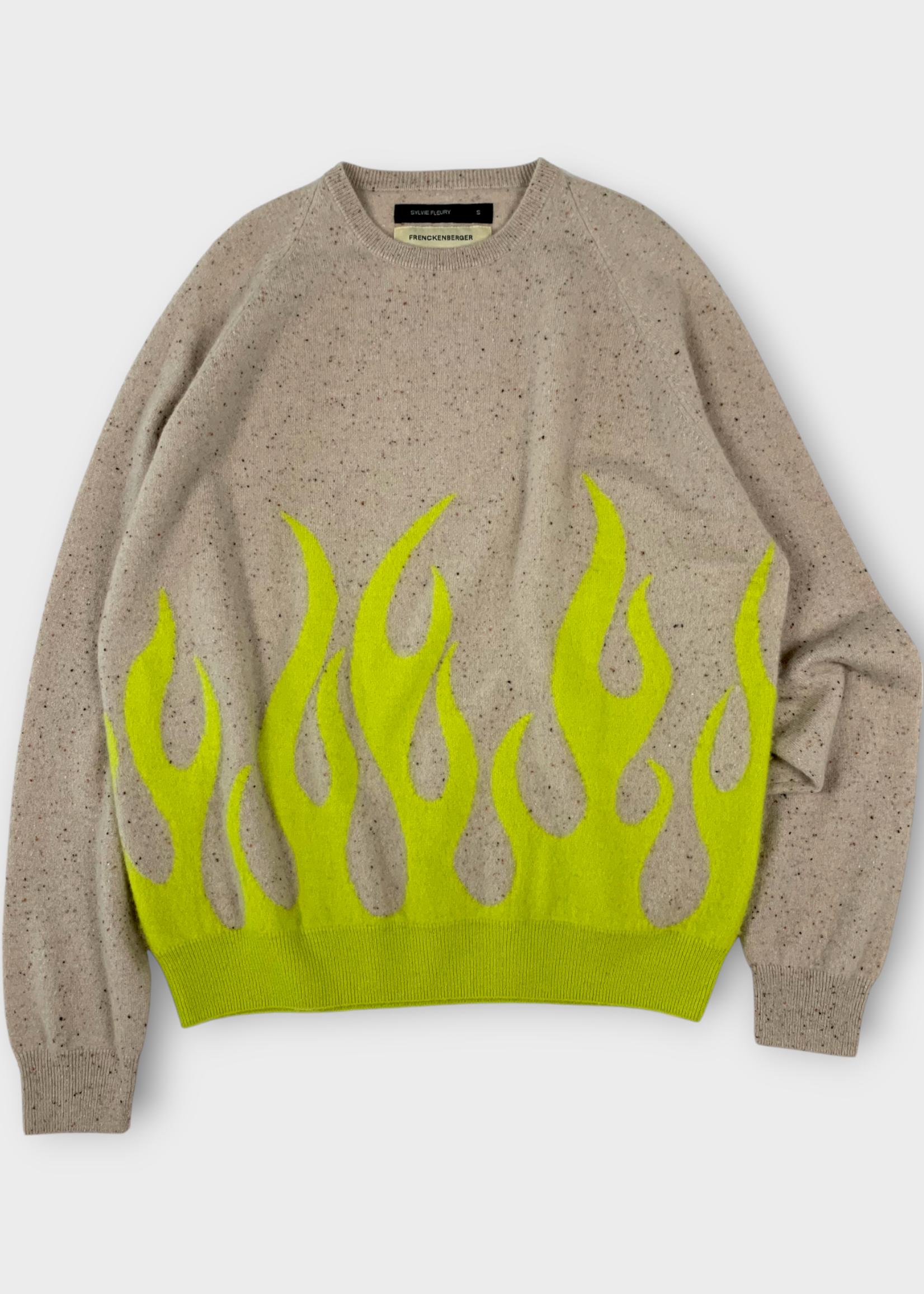 Frenckenberger Frenckenberger Knitwear, Multi, Frenckenberger x Sylvie Fleury Knitwear In Pointilised Grey w/ Neon Yellow Flames