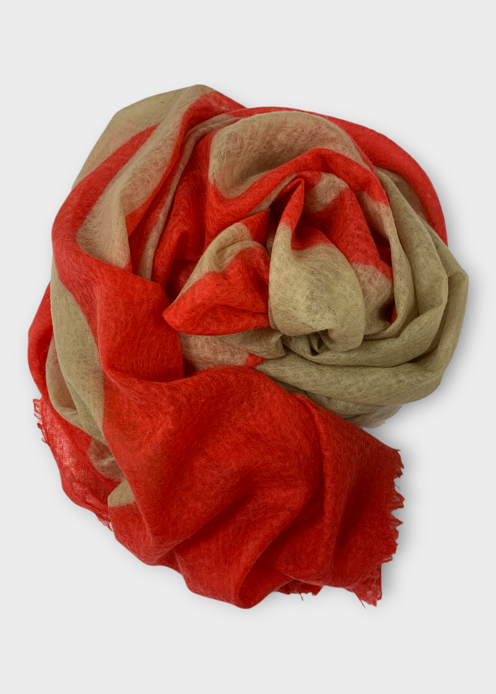 Frenckenberger Frenckenberger Scarf, Multi, Frenckenberger x Sylvie Fleury Woven Scarf In Faded Beige w/ Faded Red Flames