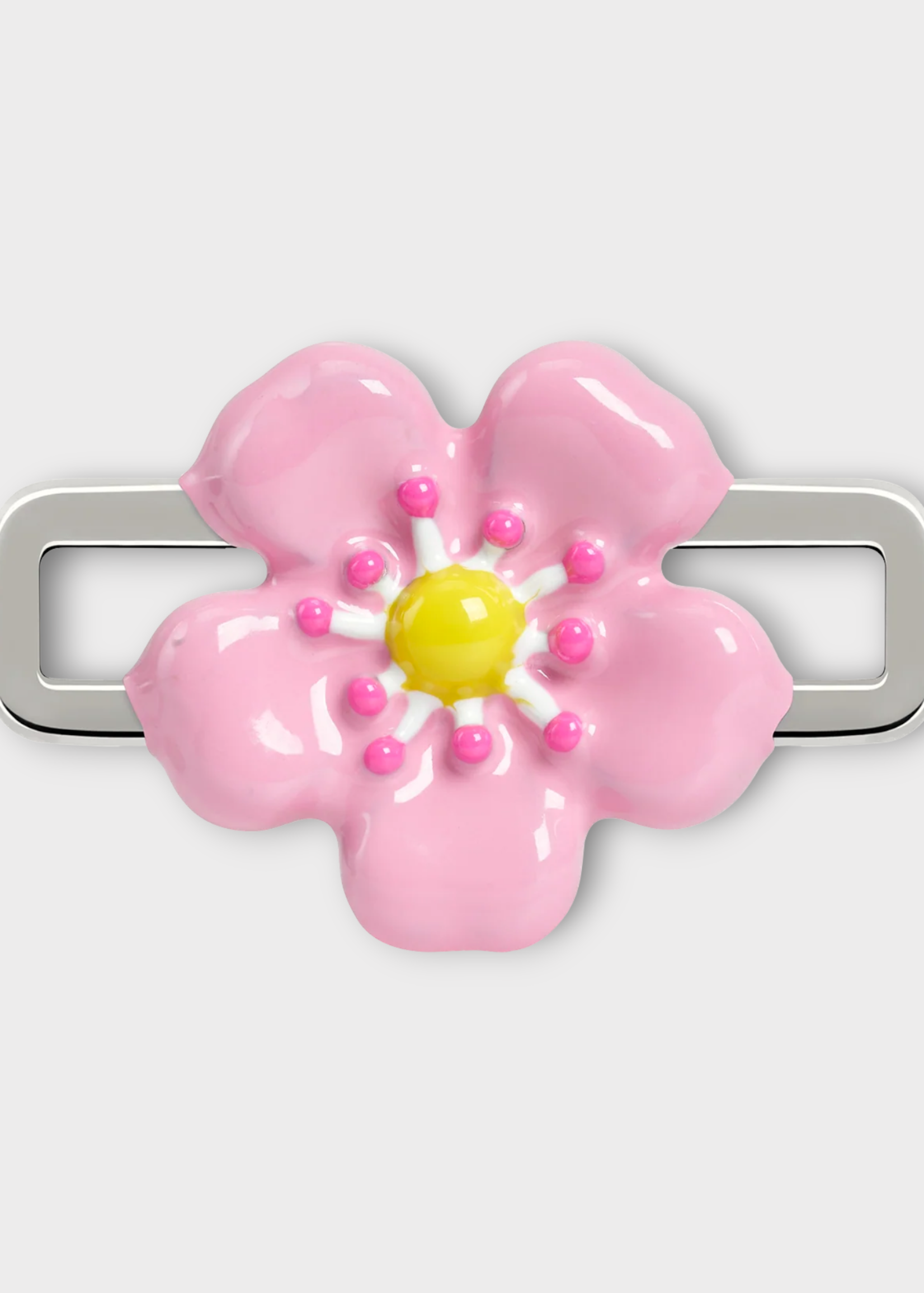 Poubel Poubel Charm, Print, Pink Flower Hand Painted Enamel w/ Sterling Silver