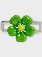 Poubel Poubel Charm, Print, Green Flower Hand Painted Enamel w/ Sterling Silver