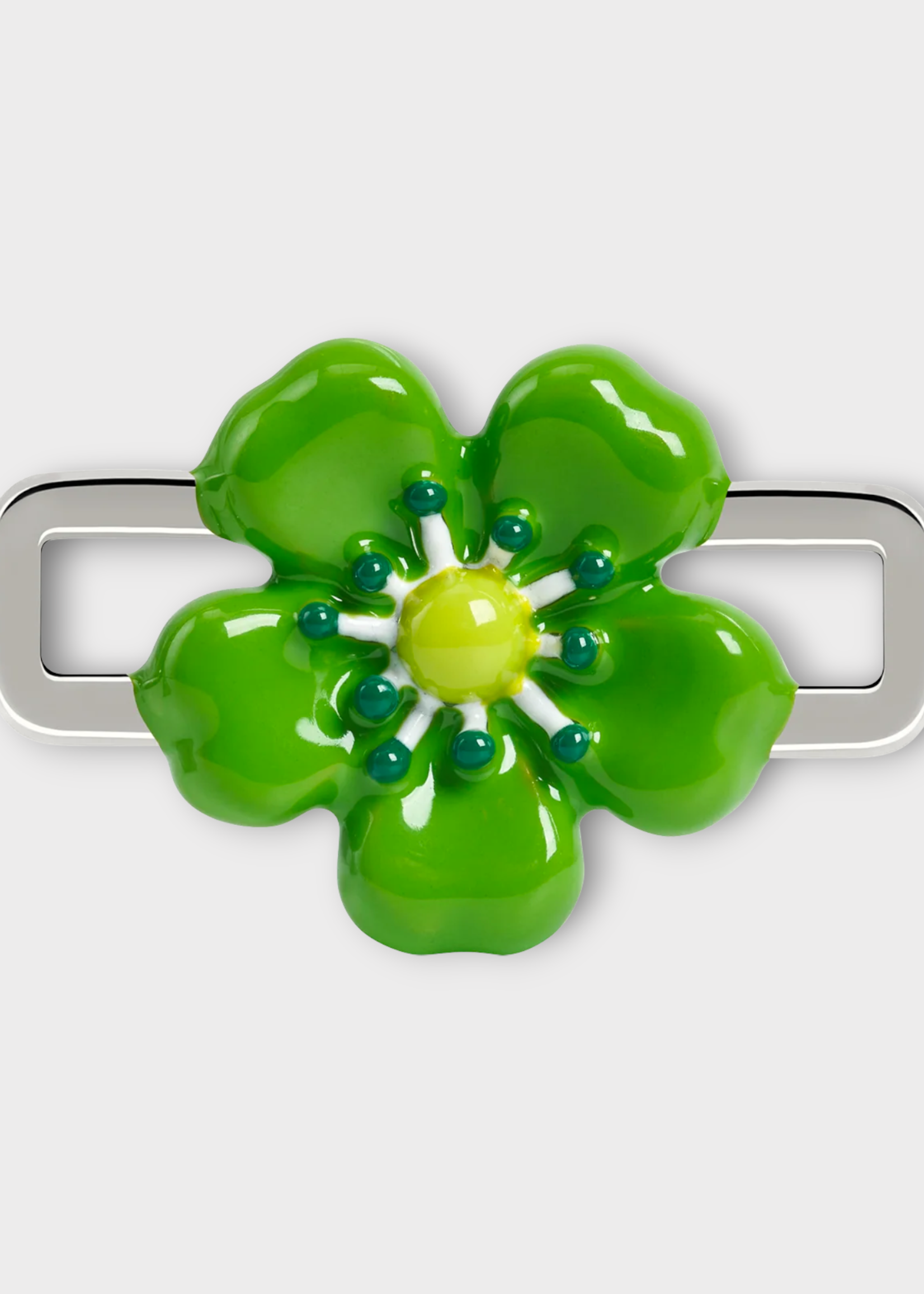 Poubel Poubel Charm, Print, Green Flower Hand Painted Enamel w/ Sterling Silver