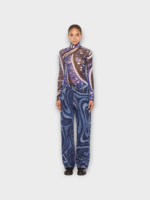 Emilio Pucci Emilio Pucci Jeans, Blue, Cotton Straight Leg Denim Pants in Blue w/ Marmo Print