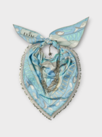 Emilio Pucci Emilio Pucci Scarf, Print, Silk Necklace Chain Embellished Foulard in in Light Blue w/ Leocorno & Pesci Print