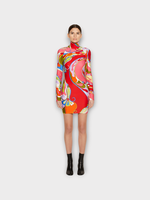 Emilio Pucci Emilio Pucci Dress, Print, Lycra High Neck Long Sleeve Mini Dress In Red w/ Orchid Print
