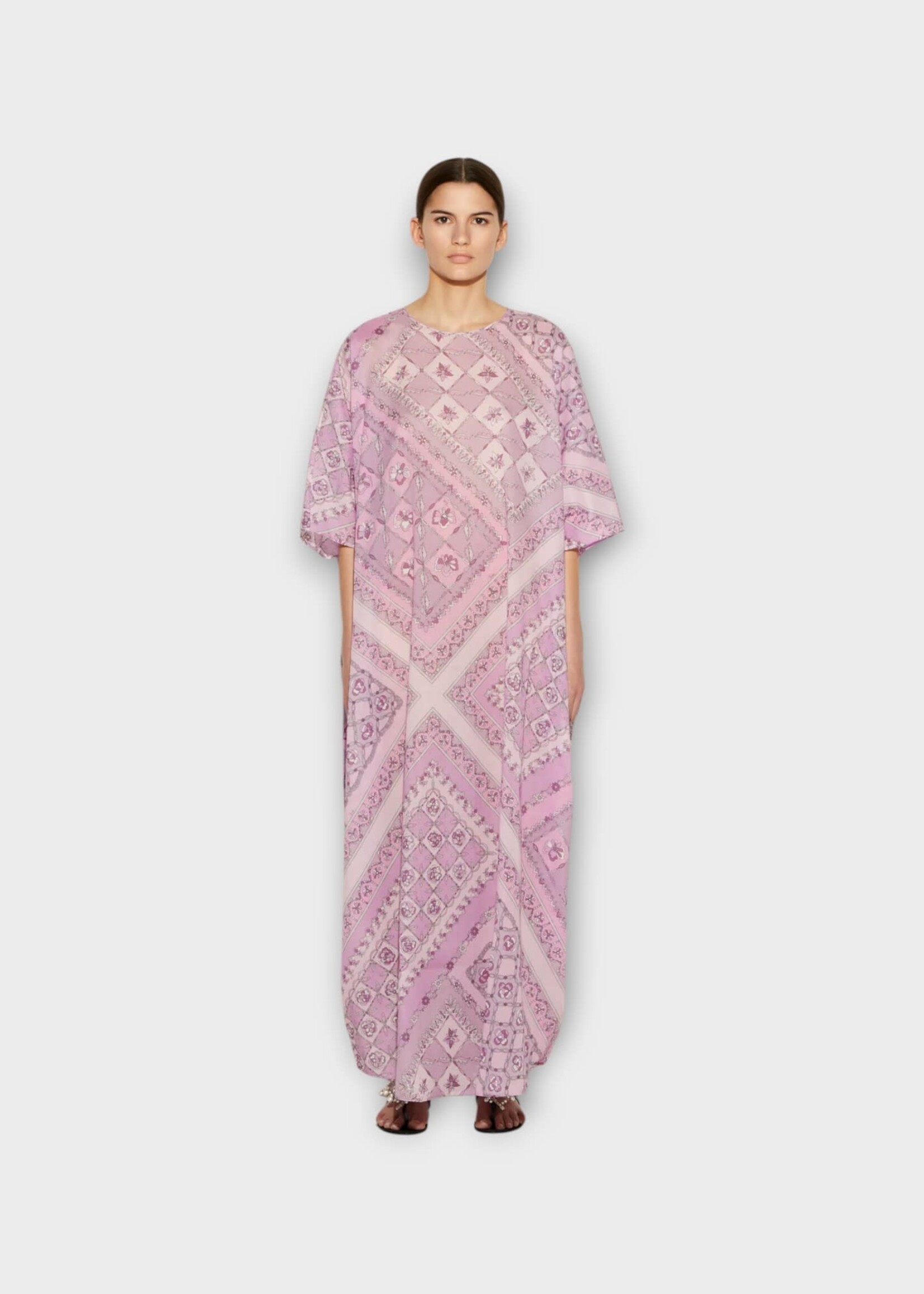 Emilio Pucci Emilio Pucci Dress, Print, Cotton Crew Neck Kaftan in Pink w/ Festa Print
