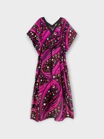 Emilio Pucci Emilio Pucci Dress, Print, Cotton V-Neck Belted Kaftan in Fuchsia w/ Fontane Print