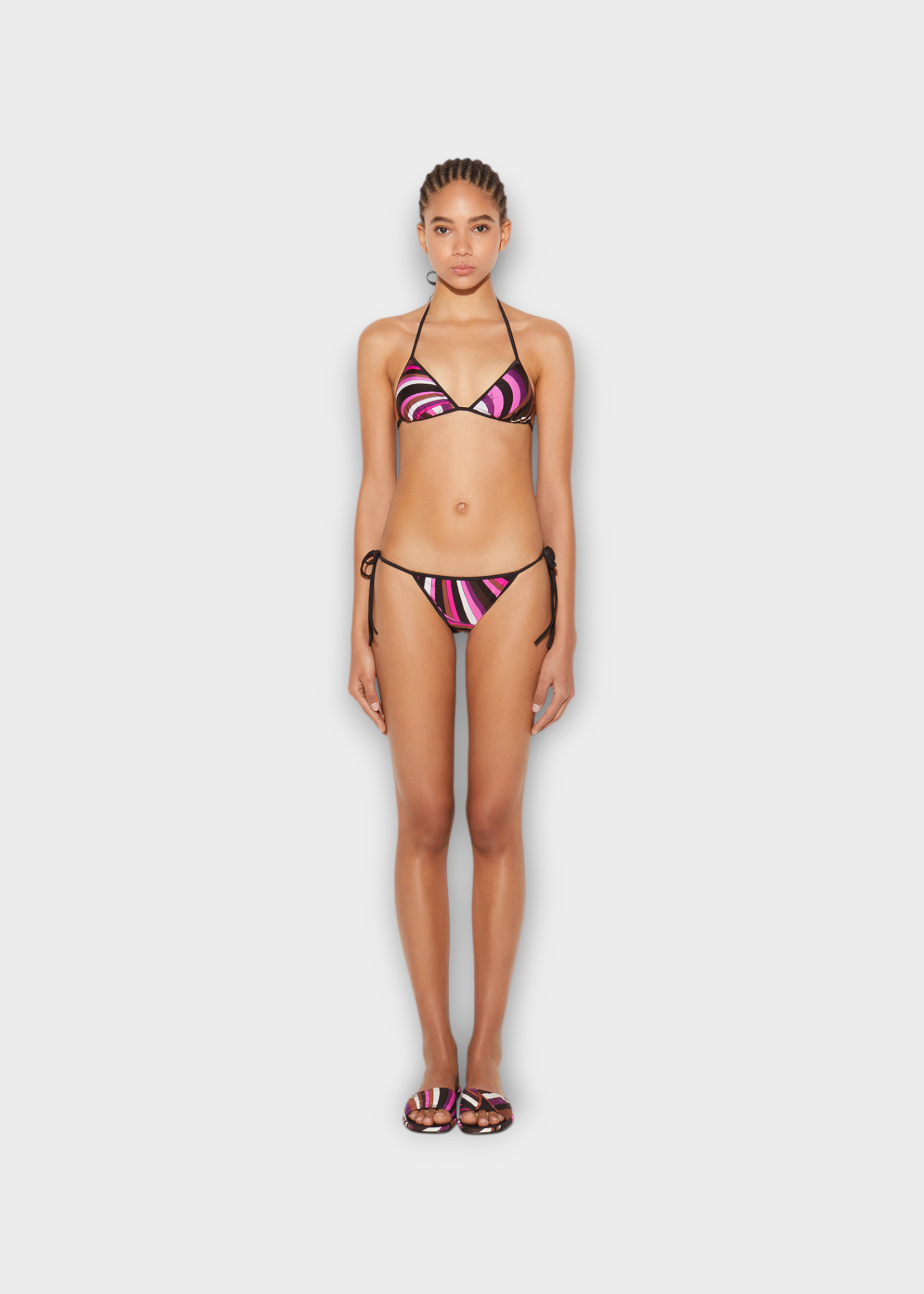 Emilio Pucci Emilio Pucci Swimwear, Print, Jersey Triangle Bikini Bra in Fuchsia & Brown w/ Iride Print
