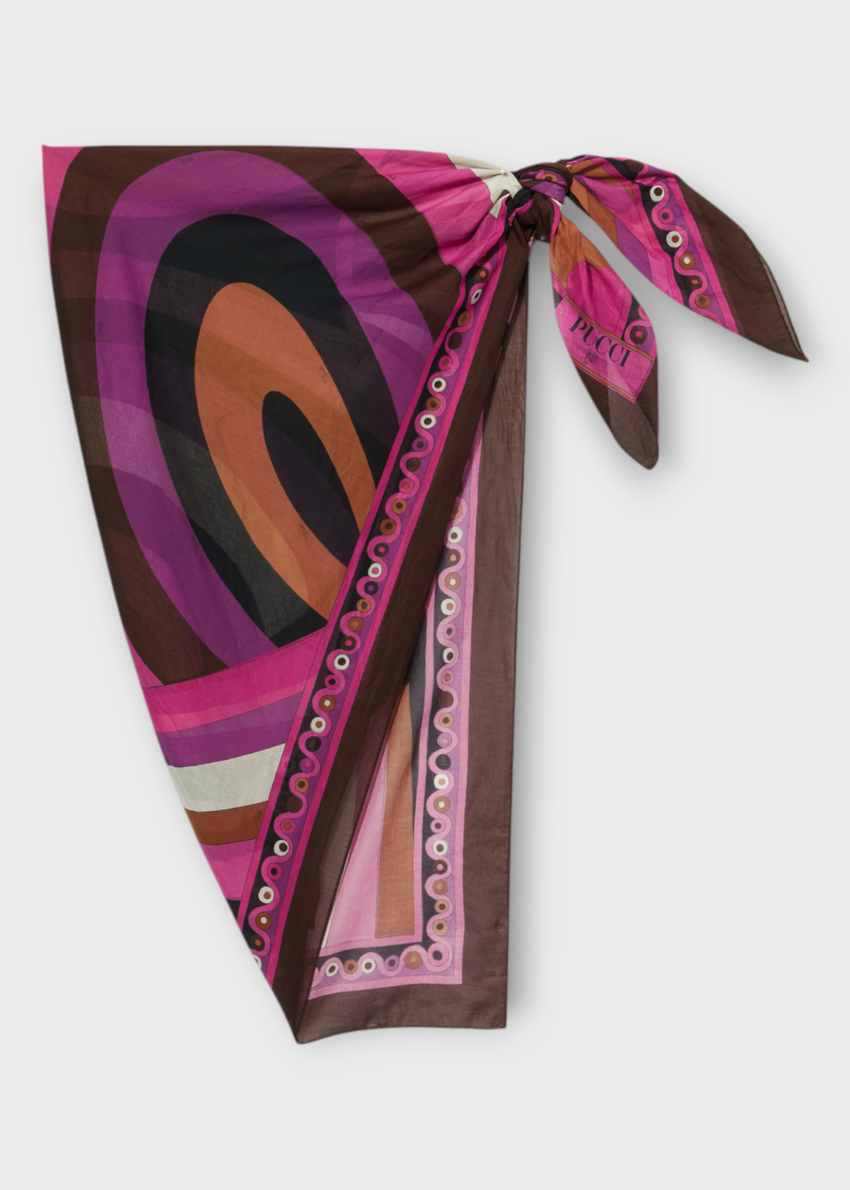 Emilio Pucci Emilio Pucci Scarf, Print, Cotton Long Pareo Beach Wear in Fuchsia & Brown w/ Iride Print