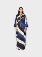 Emilio Pucci Emilio Pucci Dress, Print, Silk Twill Oversized V-Neck Long Kaftan In Blue & Black w/ Iride Print