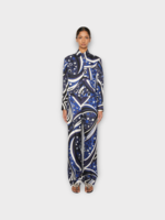 Emilio Pucci Emilio Pucci Trousers, Print, Silk Straight Leg Trousers in Navy w/ Fontane Print