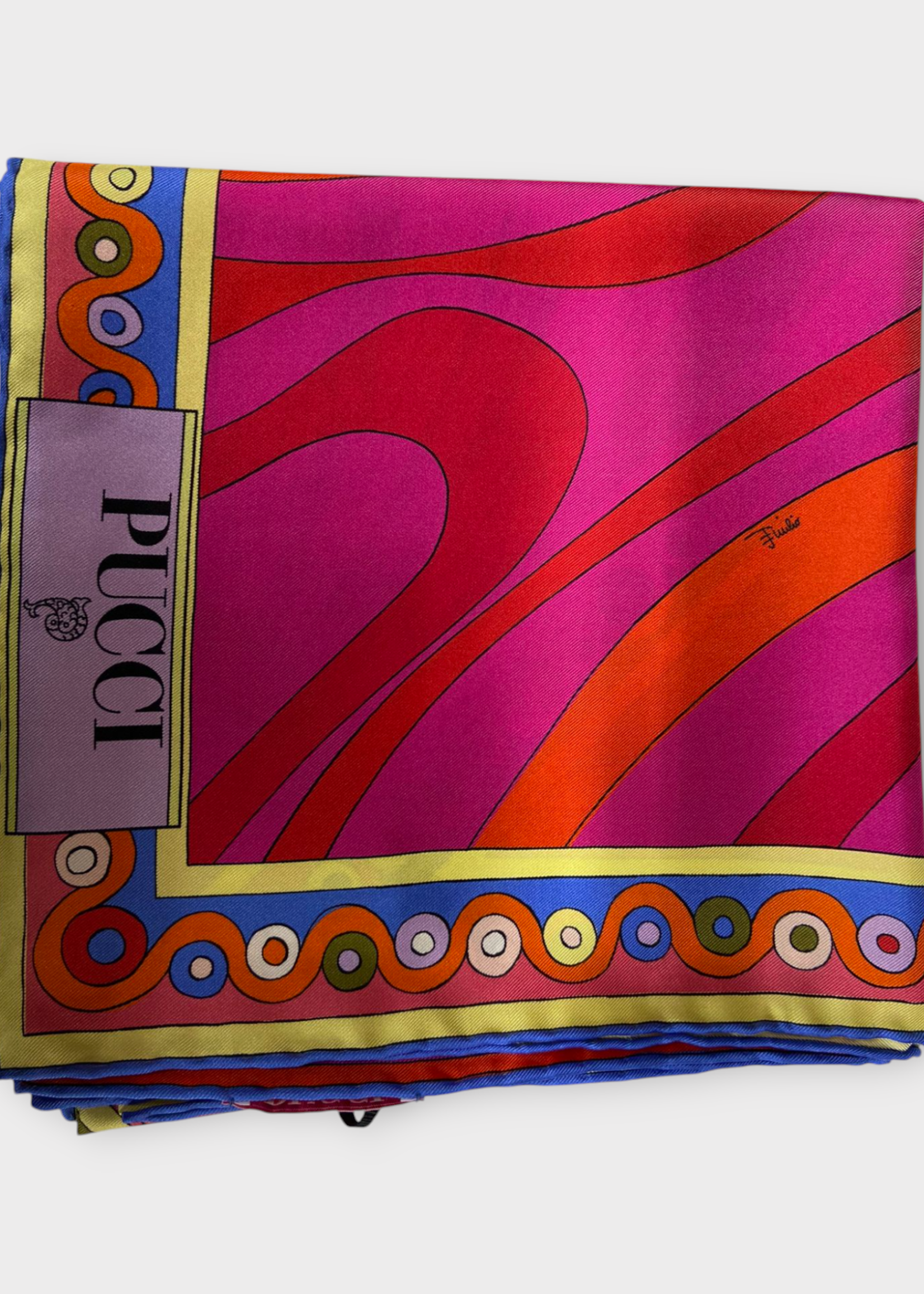 Emilio Pucci Emilio Pucci Scarf, Print, Silk Large Foulard in Navy & Red w/ Marmo & Orchid Print